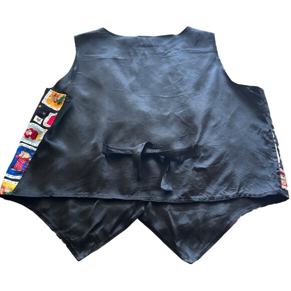 VTG Nutcracker Women's Cotton Christmas Bears Vest Size Large Button-Up Tie Back - Picture 7 of 11